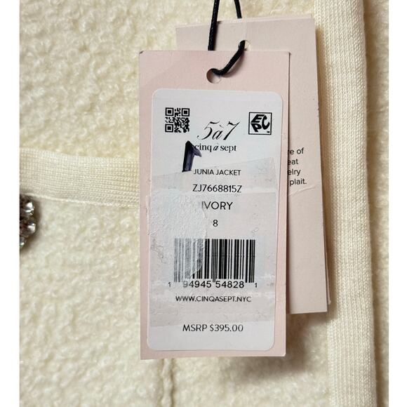 Cinq à Sept Women’s Junia Collarless Jacket Ivory Size 8 - Picture 8 of 13